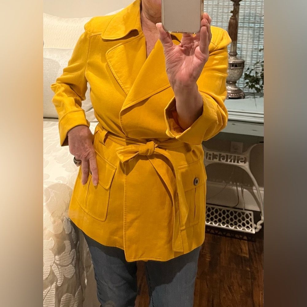 Vintage yellow linen lined jacket double breasted crossover design size small